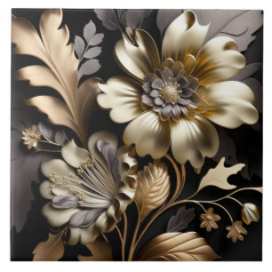 Carreau en céramique de fleurs d'argent et d'or mo