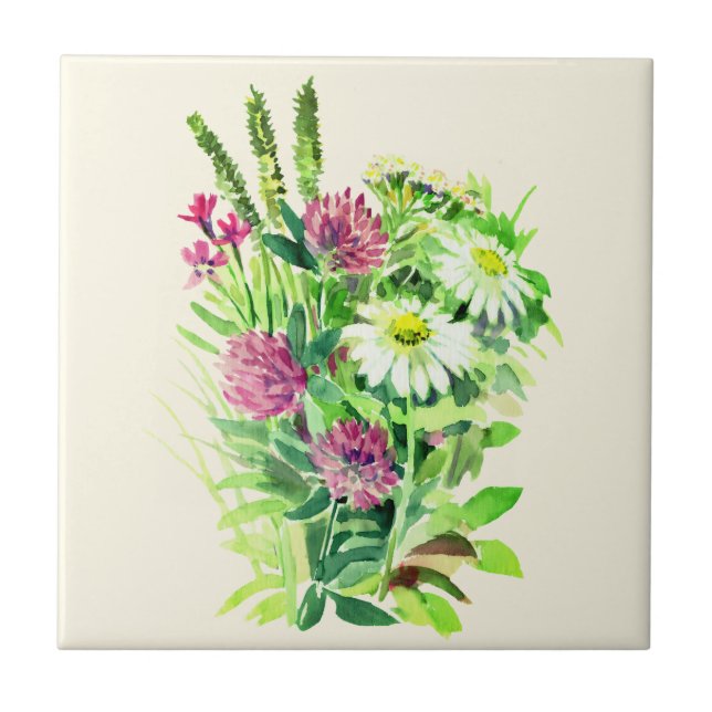Carreau en céramique de fleurs sauvages d'été (Devant)