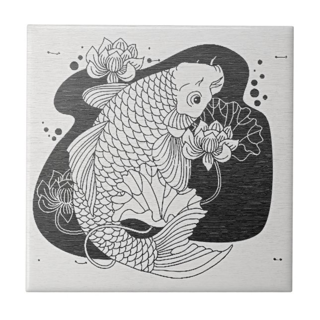 Carreau en céramique de lotus Koi Zen (Devant)