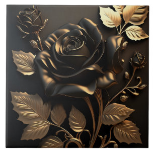 Carreau en céramique de rose noire et or de luxe