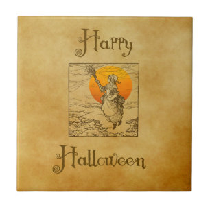Carreau en céramique de sorcière Halloween vintage