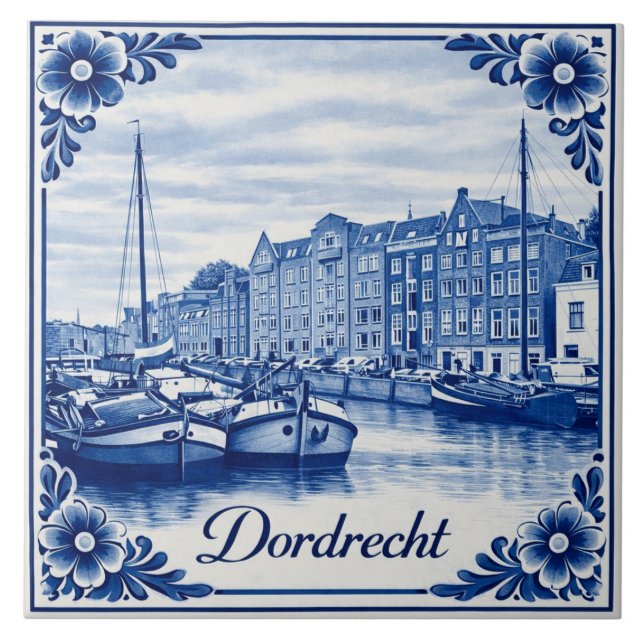 Carreau en céramique de style Delft Blue de Dordre (Devant)