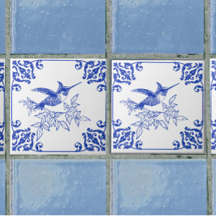 Carreau en céramique décoré de colibri bleu