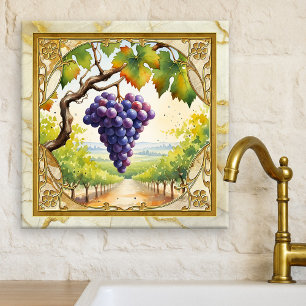 Carreau en céramique doré de vignes de raisins