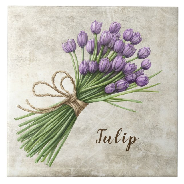 Carreau en céramique faux tulipe floral rustique (Devant)