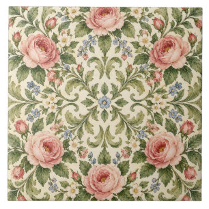 Carreau en céramique floral de jardin de roses vin