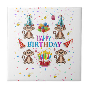 Carreau en céramique Joyeux Anniversaire Singe Cup