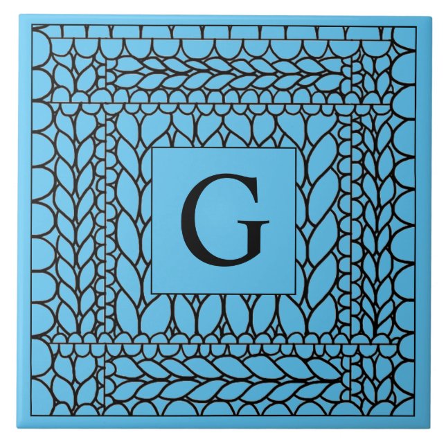 Carreau en céramique KNIT PURL BLUE + Initiale (Devant)