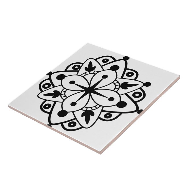 Carreau en céramique marbre mandala noir blanc mod (Côté)