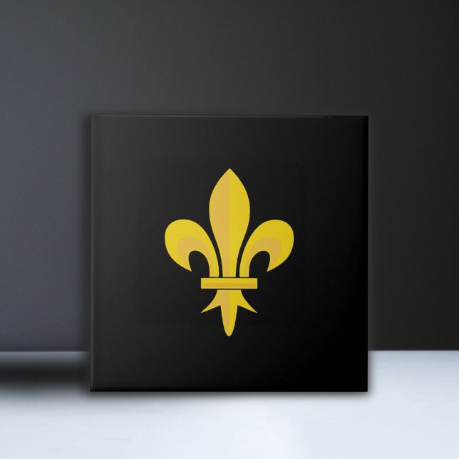 Carreau en céramique Noir avec Fleur de Lys Or (Fleur de Lis on Black Ceramic Tile )