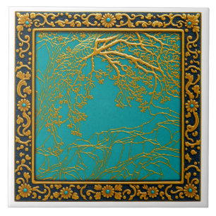 Carreau en céramique or turquoise + noir des Alpes