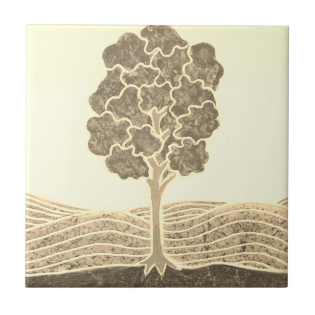 Carreau en céramique sépia avec image d'arbre prim (Devant)