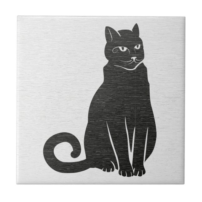 Carreau en céramique silhouette de chat noir éléga (Devant)