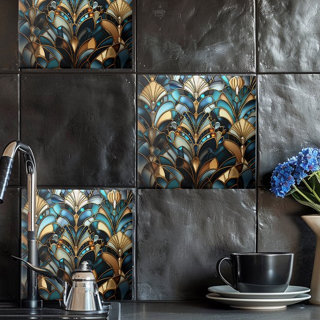 Carreau en céramique turquoise noir or Art Déco év (Créateur téléchargé)