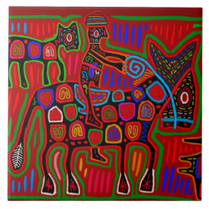 Carreau en céramique Vaquero indien Kuna et cheval