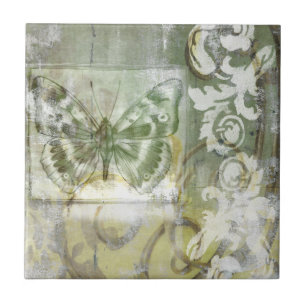 Carreau Encart vert de papillon avec la porte de