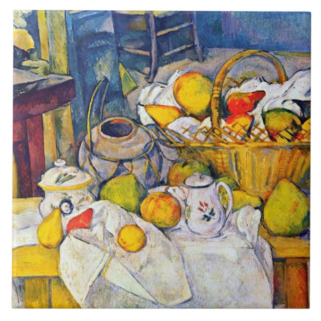 Carreau Encore la vie avec panier de fruits, Paul Cezanne (Devant)