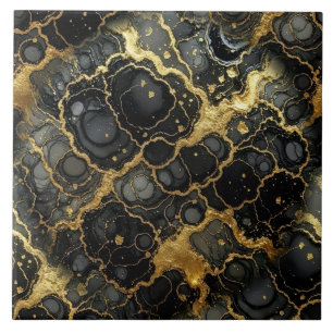 Carreau Encre alcoolique noire et or de luxe sur marbre
