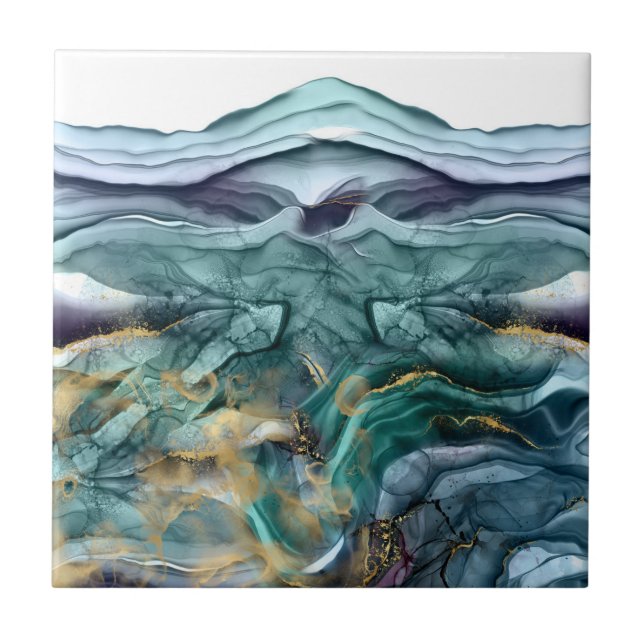 Carreau encre bleue or abstraite (Devant)