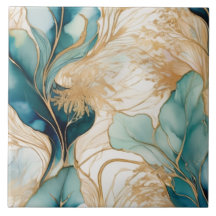 Encre D'Alcool Abstraite Unique Avec Limites D'Or