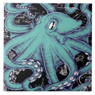 Carreau Encre de carte vintage Turquoise Octopus