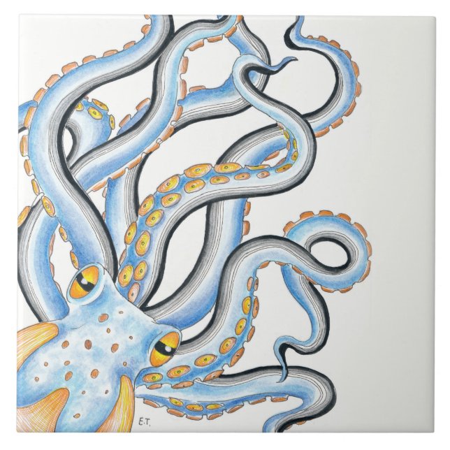 Carreau Encre de pieuvre funky Bleu orange (Devant)