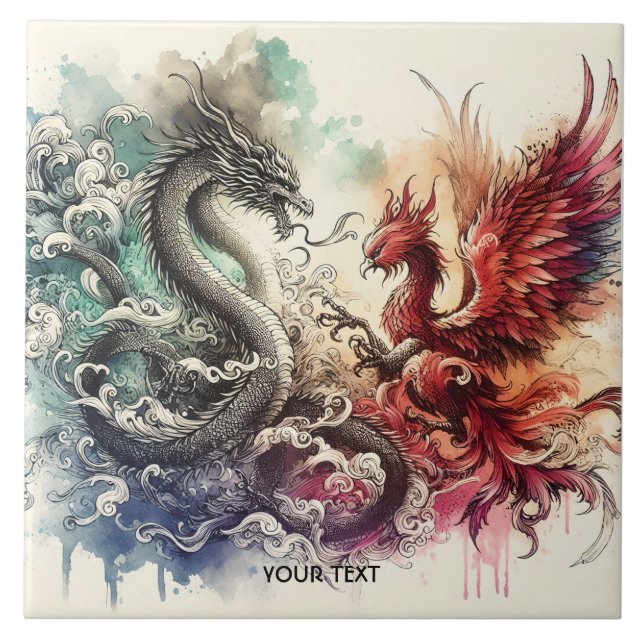 Carreau Encre Imaginaire Dragon Phénix (Devant)