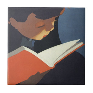 Carreau Enfant d'époque lisant un livre de la bibliothèque