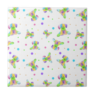 Carreau enfants arc-en-ciel chien chiot pois couleurs vive