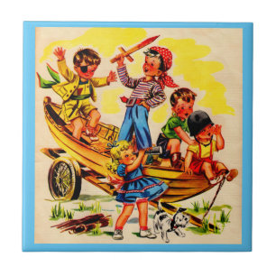 Carreau enfants jouant au pirate