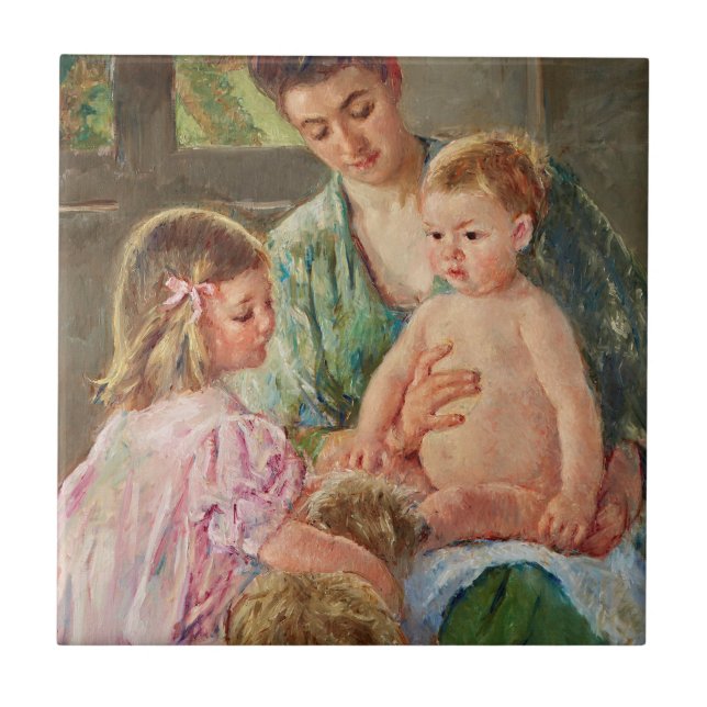 Carreau Enfants jouant avec un chien par Mary Cassatt (Devant)
