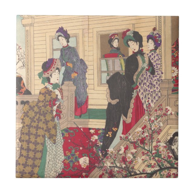 Carreau Enfants jouant dans la neige sous des pruniers (Devant)