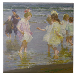 Carreau Enfants marchant sur la plage (par E.H. Potthast)