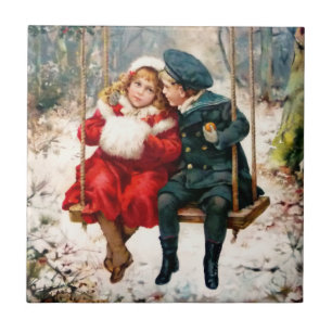 Carreau Enfants victoriens Vintages sur le carrelage en c