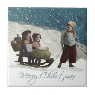 Carreau Enfants vintages Dormir Noël hiver