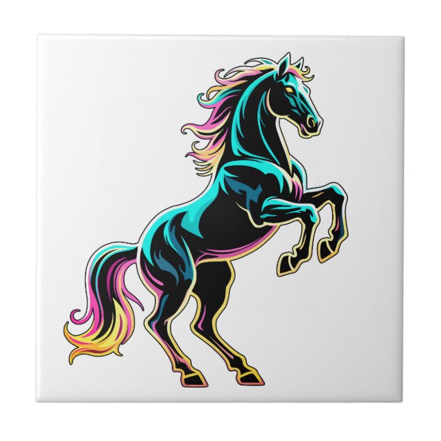 Carreau Enseigne au néon Cheval Style Rétro Glitch (Devant)
