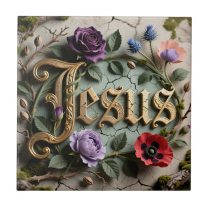 Carreau Enseigne en or avec Jésus en fleurs antiques