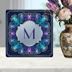 Carreau Envoûtant Monogramme Tourbillons de Teal Violet Dé