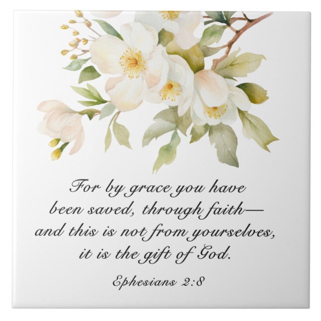 Carreau Éphésiens 2:8 Par grâce vous avez sauvé la Bible (Devant)
