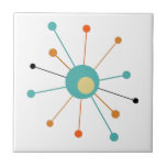 Carreau Époque atomique rétro Starburst milieu du siècle m<br><div class="desc">Ce fabuleux carrelage décoratif moderne du milieu du siècle présente une étoile atomique aux couleurs bleu turquoise,  deux tons d'orange,  crème et noir. Cela ajoutera à votre décor une touche colorée !</div>