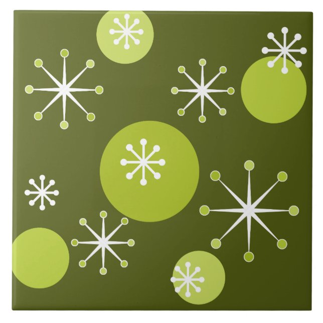 Carreau Époque atomique Starburts Olive Green (Devant)