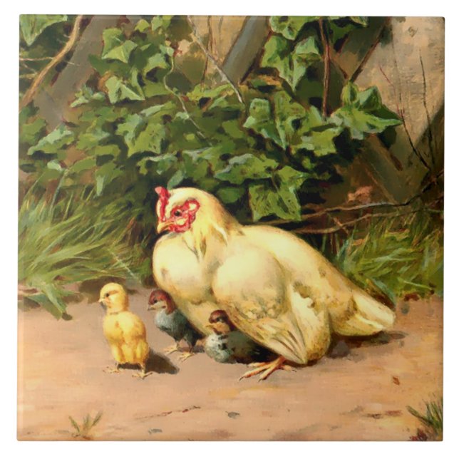 Carreau Époque Victorienne Poulets Et Poulets De Bébé De L (Devant)