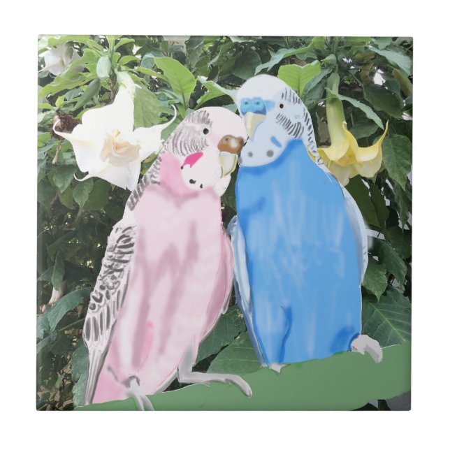 Carreau Épouses de baiser rose et bleu et trompettes d'ang (Devant)
