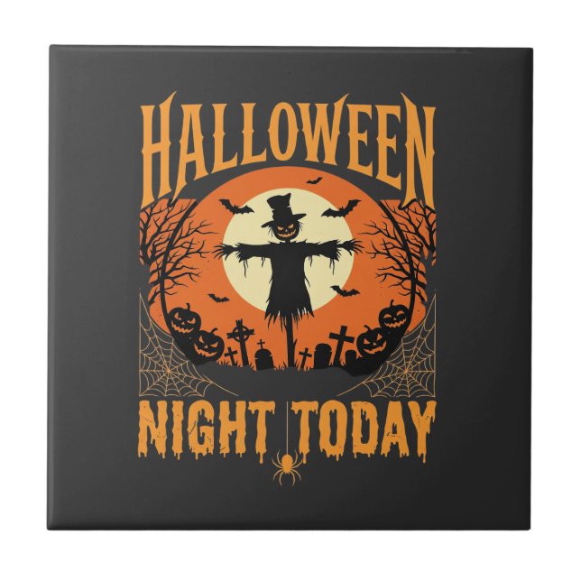 Carreau Épouvantail de cimetière de nuit d'Halloween Vecte (Devant)