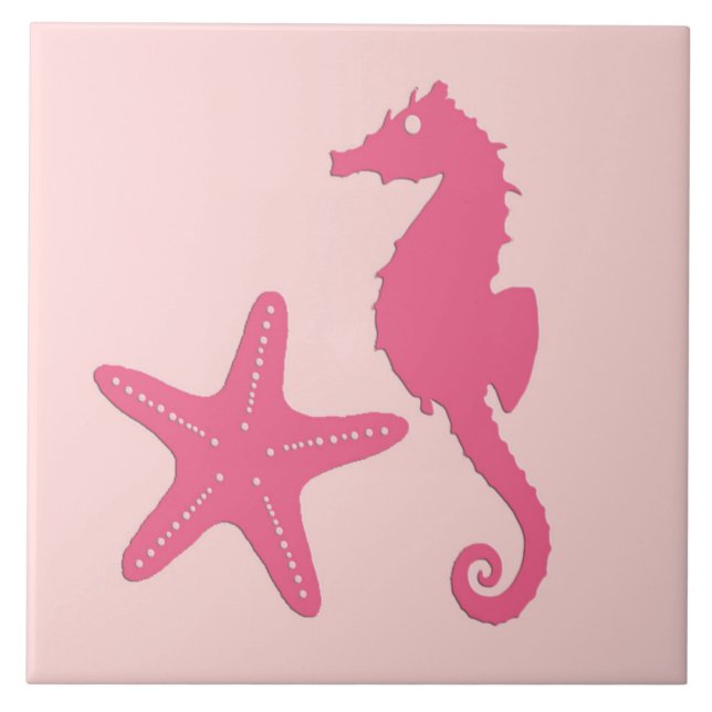 Carreau Équestre et étoile de mer - corail rose (Devant)