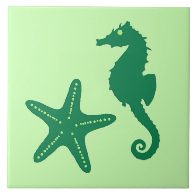 Carreau Équestre et poisson d'eau - citron vert et vert ém (Devant)