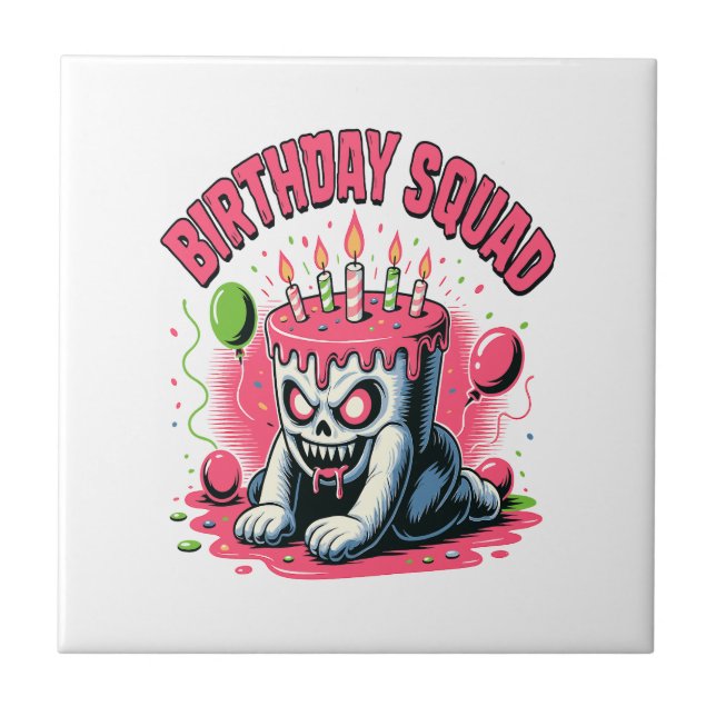 Carreau Équipe d'anniversaire crâne de gâteau effrayant (Devant)