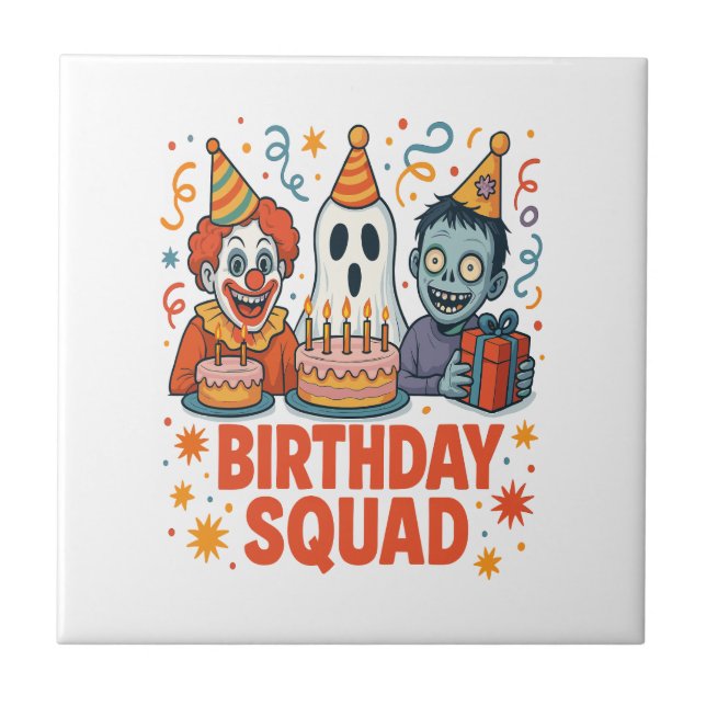 Carreau Équipe d'anniversaire Halloween Clown Fantôme Zomb (Devant)
