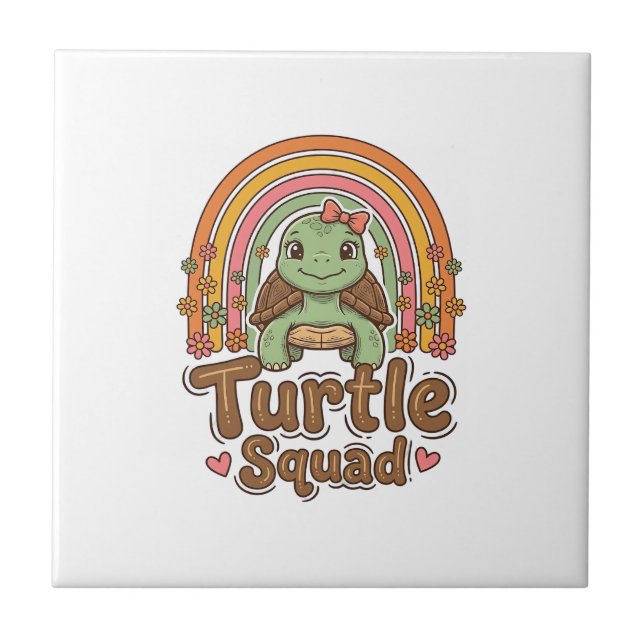 Carreau Équipe de tortue mignonne dessin vectoriel floral  (Devant)