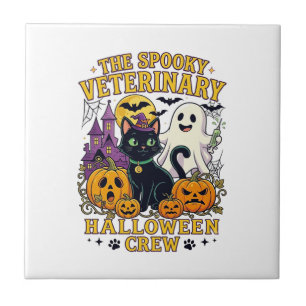 Carreau Équipe vétérinaire effrayante Halloween Chat noir